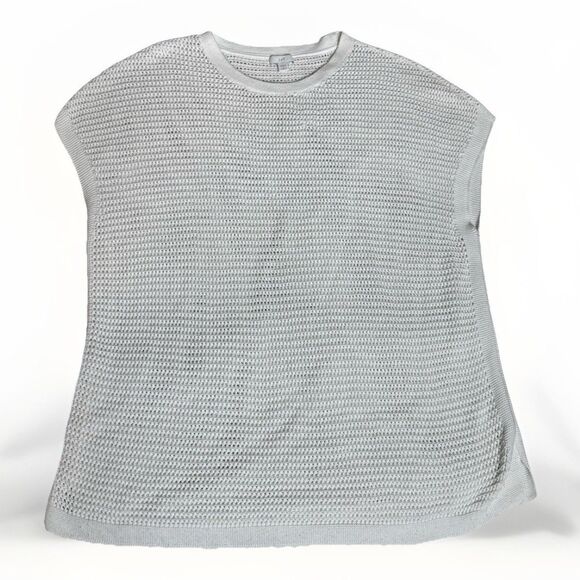 J. Jill Open-Knit Cap Sleeve Sweater Women’s 1X Plus Size White Cotton Blend - Picture 1 of 6